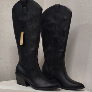 Elegant Black Leather Knee High  Boots